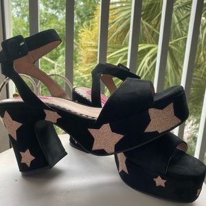 Betsey Johnson Claude Glitter Star Platforms